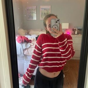 Brandy Melville Red and White Striped Sweater